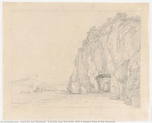 A Grotto Near Sorrento, With A Distant View Of The Vesuvius — Heinrich Carl Reinhold