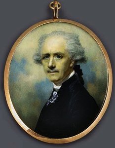 A Gentleman, Facing Left In Black Coat, Lace Cravat, Powdered Hair En Queue — George Chinnery