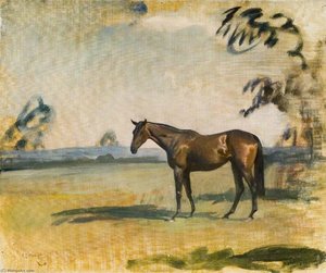 A Dark Bay Horse In A Landscape — Sir Alfred James Munnings, Impressionism