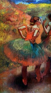 Two Dancers In Green Skirts, Landscape Scener — Edgar Degas, Impressionism