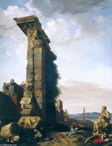 Idealised View With Roman Ruins, Sculptures, And A Port — Bartholomeus Breenbergh, Italianate Landscape