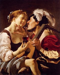 A Luteplayer Carousing With A Young Woman Holding A Roemer — Hendrick Terbrugghen