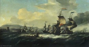 A Battle Between The Dutch And Barbary Pirates Near The Coast — Hendrik Van Minderhout