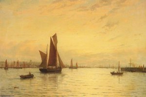 Fishing Boats Off Gorleston — George Stanfield Walters, Impressionism