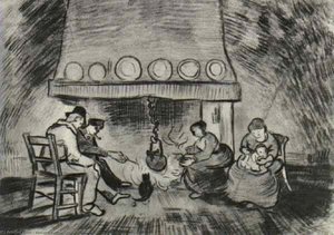 Interior Of A Farm With Figures At The Fireside — Vincent Willem Van Gogh, Post-impressionism