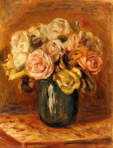 Roses In A Blue Vase — Pierre-auguste Renoir, Impressionism