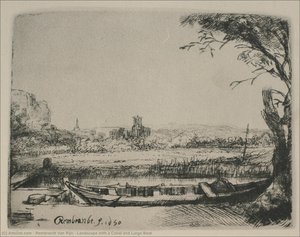 Landscape With A Canal And Large Boat — Rembrandt Van Rijn