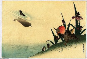 Two Birds And Iris — Katsushika Hokusai
