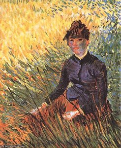 Femme Assise Dans L'herbe — Vincent Willem Van Gogh, Impressionistic Portrait
