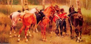 French Hussars In The Forest — Josep Cusachs I, Contemporary Realism