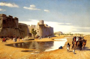 An Arab Caravan Outside A Fortified Town, Egypt — Jean-léon Gérôme