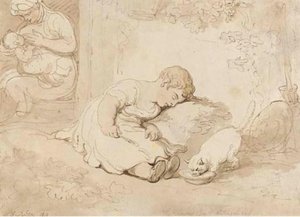 The Drowsy Boy And Watchful Cat — Thomas Rowlandson