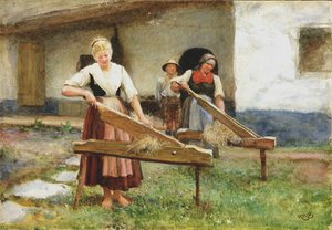 Young Farmers Breaking Flax