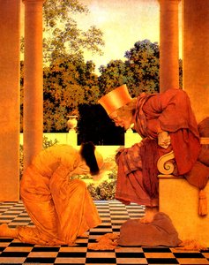 Lady Ursula Kneeling Before Pompdebile, King Of Hearts — Maxfield Parrish
