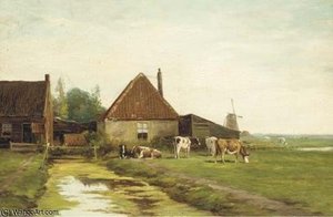Cattle By A Farmhouse On A Canal — Willem Vester