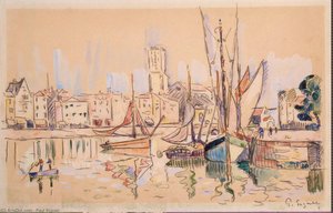 Sailboats At A Pier In Honfleur — Paul Signac