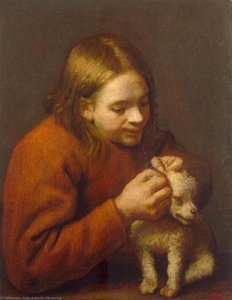 Boy Looking For Fleas On A Dog — Pedro Núñez De Villavicencio