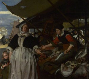 Adriana Van Heusden And Her Daughter At The New Fishmarket In Amsterdam — Emanuel De Witte