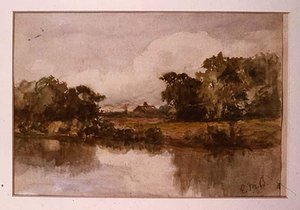 Landscape, Cove With House, (painting) — Edward Mitchell Bannister