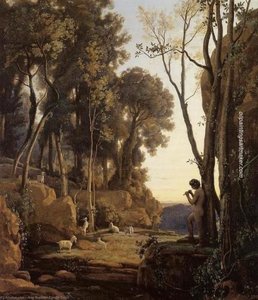 Landscape Setting Sun Aka The Little Shepherd — Jean-baptiste-camille Corot, Plein-air Landscape Painting