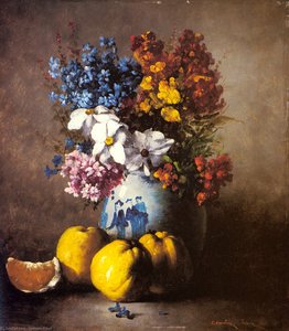 A Still Life With A Vase Of Flowers And Fruit — Germain Ribot