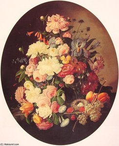 Still Life With Flowers Oval — Severin Roesen