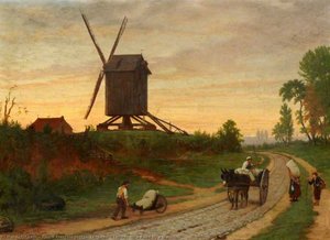 Figures On A Road By A Windmill — Pierre François Joseph Tonneau