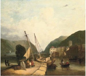 Figures In A Harbour, Loading Supplies — John Sell Cotman