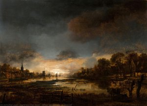 River Landscape At Sunset — Aert Van Der Neer, Dutch Golden Age Landscape