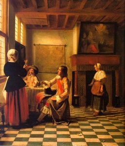 Woman Drinking With Two Men And A Maidservant — Pieter De Hooch
