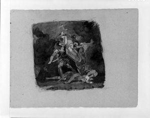 Women Being Abducted by Two Men with Fallen Figure Beneath