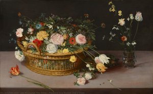 Flowers In A Basket And A Vase — Jan Brueghel The Elder