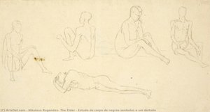 Estudo de corpo de negros sentados e um deitado