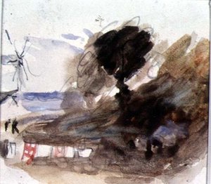 Andscape With Cottage And Windmill — Hercules Brabazon Brabazon