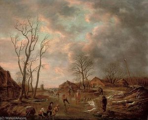 A Winter Landscape With Figures Skating On A Frozen Lake — Andries Vermeulen
