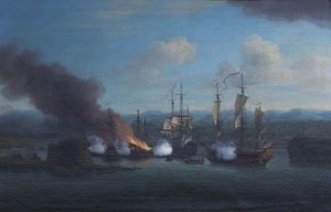 The Destruction Of Two Sallee Rovers By The 'rose' And The 'shoreham' In Mogador Bay, 1734 — Richard Paton, Historical Painting