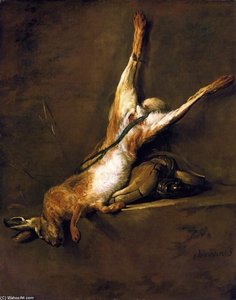 Hare With Powder Flask And Game Bag — Jean-baptiste-siméon Chardin