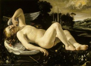 Cupid Asleep Approached by Venus in Her Chariot