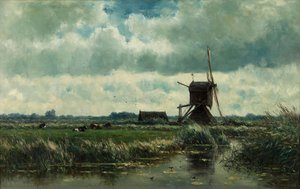 Polder Landscape With Windmill Near Abcoude — Otto Willem Albertus (albert) Roelofs