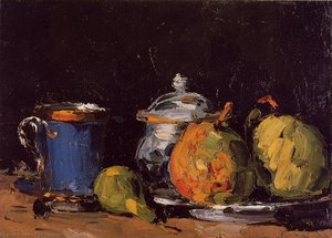 Sugar Bowl, Pears And Blue Cup — Paul Cézanne