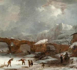 A Winter Landscape With The Pont Du Rhône, Lyons — Willem Schellinks