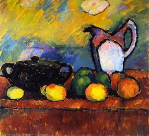 Still Life With Fruit, Jug And Red Cloth — Alexej Von Jawlensky, Expressionism