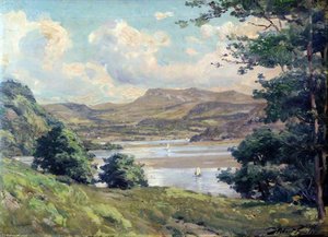 Mountainous Landscape And Lake With Boats — Robert Fowler