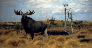 Elks In A Marsh Landscape — Friedrich Wilhelm Kuhnert