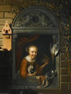Young Girl At A Window Ledge — Gerrit Dou