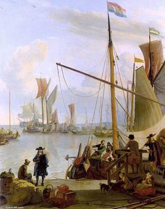 View From The Mussel Pier In Amsterdam — Ludolf Backhuysen I, Dutch Golden Age Painting