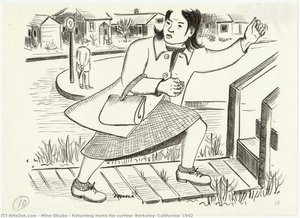 Returning Home For Curfew, Berkeley, California, 1942 — Miné Okubo