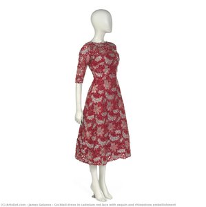Cocktail Dress In Cadmium Red Lace With Sequin And Rhinestone Embellishment — James Galanos