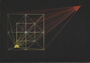 Untitled (Displacement of the centre in a square (yellow) and outside (red), exercise from Paul Klee