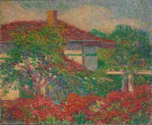 (Landscape with Red Roof Building)